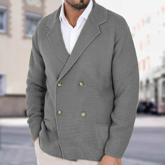 Gilet cardigan à revers pour homme, pull-coat slim croisé automne-hiver, style business casual, haut léger