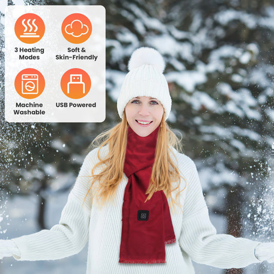 Écharpe chauffante pour le cou, alimentée par USB, avec 3 niveaux de température. Douce et lavable, agréable au toucher, idéale pour le camping d'hiver et la pêche.