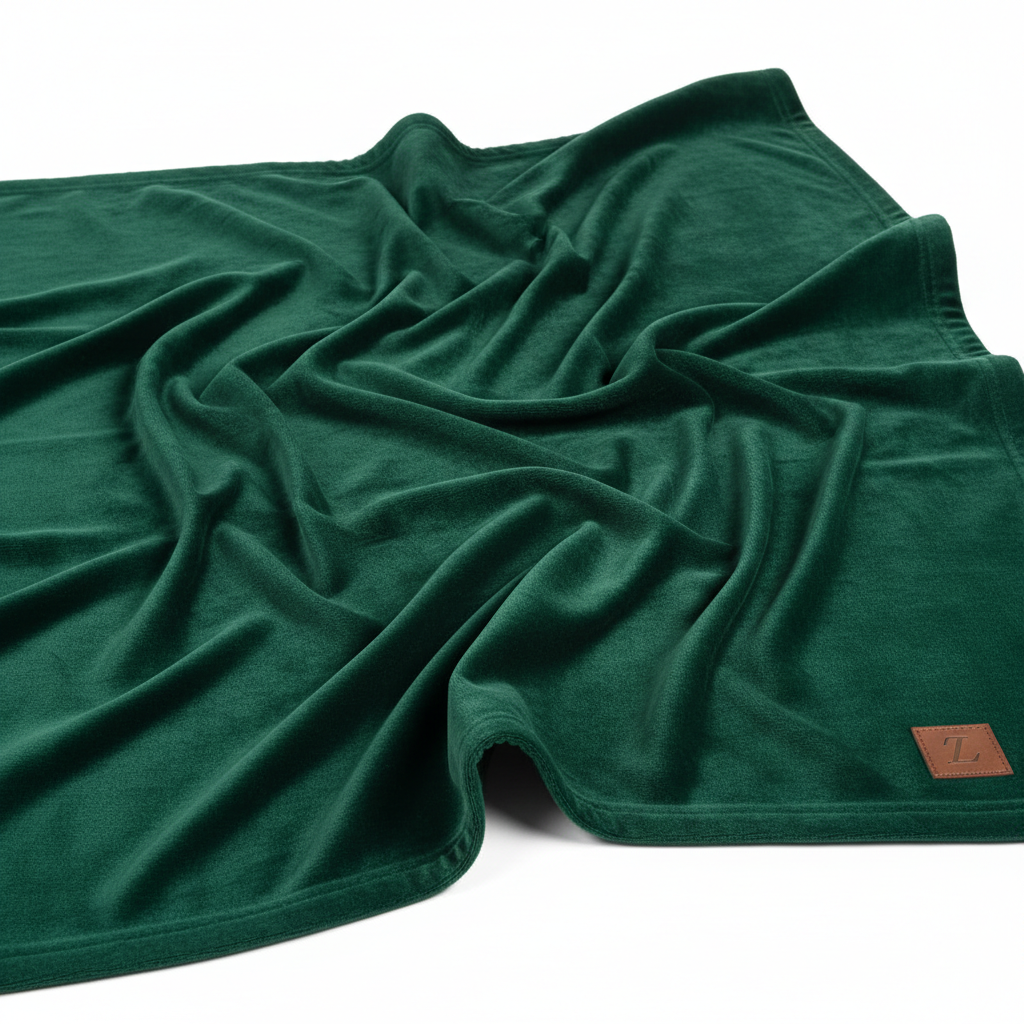 Luxurious emerald green velvet throw blanket