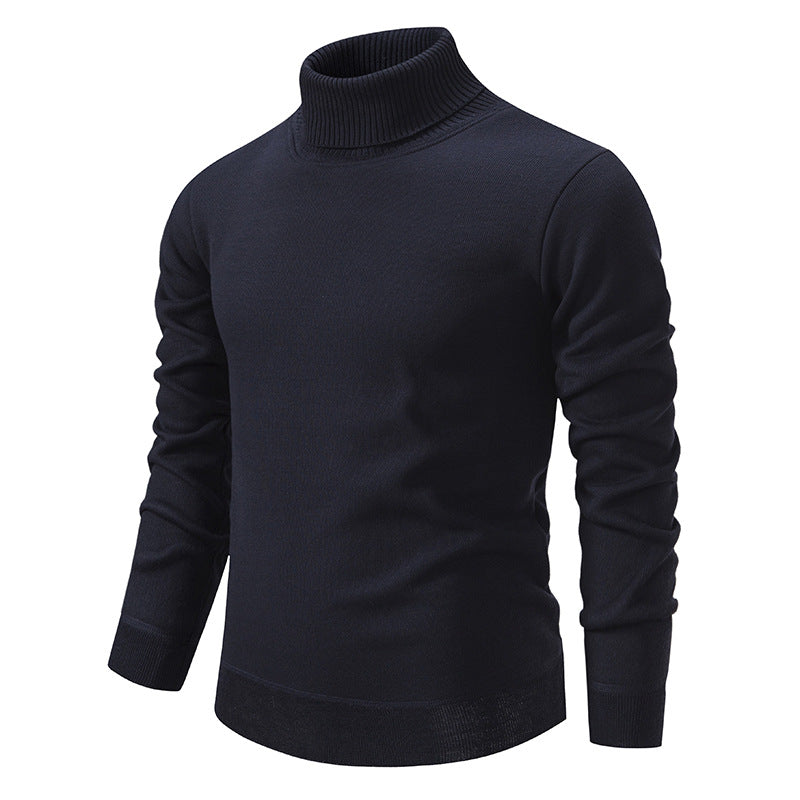 Pull à col roulé pour homme, couleur unie, doublé polaire, manches longues.