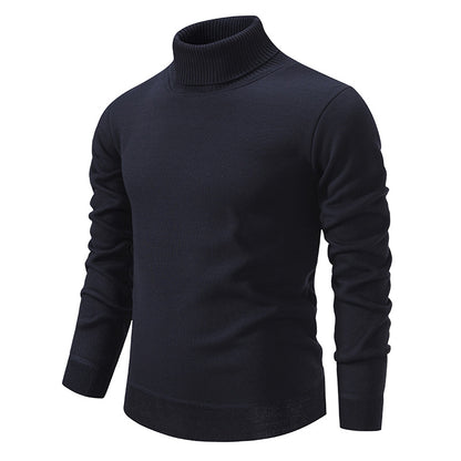 Pull à col roulé pour homme, couleur unie, doublé polaire, manches longues.