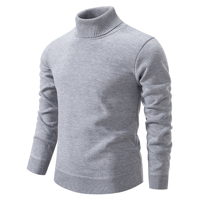 Pull à col roulé pour homme, couleur unie, doublé polaire, manches longues.