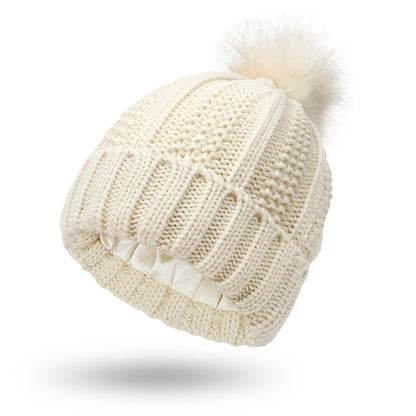 Bonnet d'hiver tricoté tendance, extensible et doublé, à motif tête de mort, pour femme, bonnet à pompon en fausse fourrure pour garder bien au chaud