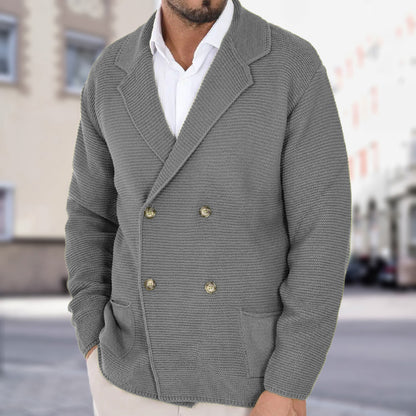 Gilet cardigan à revers pour homme, pull-coat slim croisé automne-hiver, style business casual, haut léger