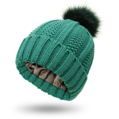Bonnet d'hiver tricoté tendance, extensible et doublé, à motif tête de mort, pour femme, bonnet à pompon en fausse fourrure pour garder bien au chaud