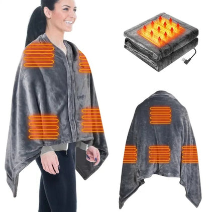 Couverture chauffante électrique USB 59 Plus 31 pouces, poncho chauffant, châle, jeté avec fermeture éclair, lavable, pour la maison et le bureau