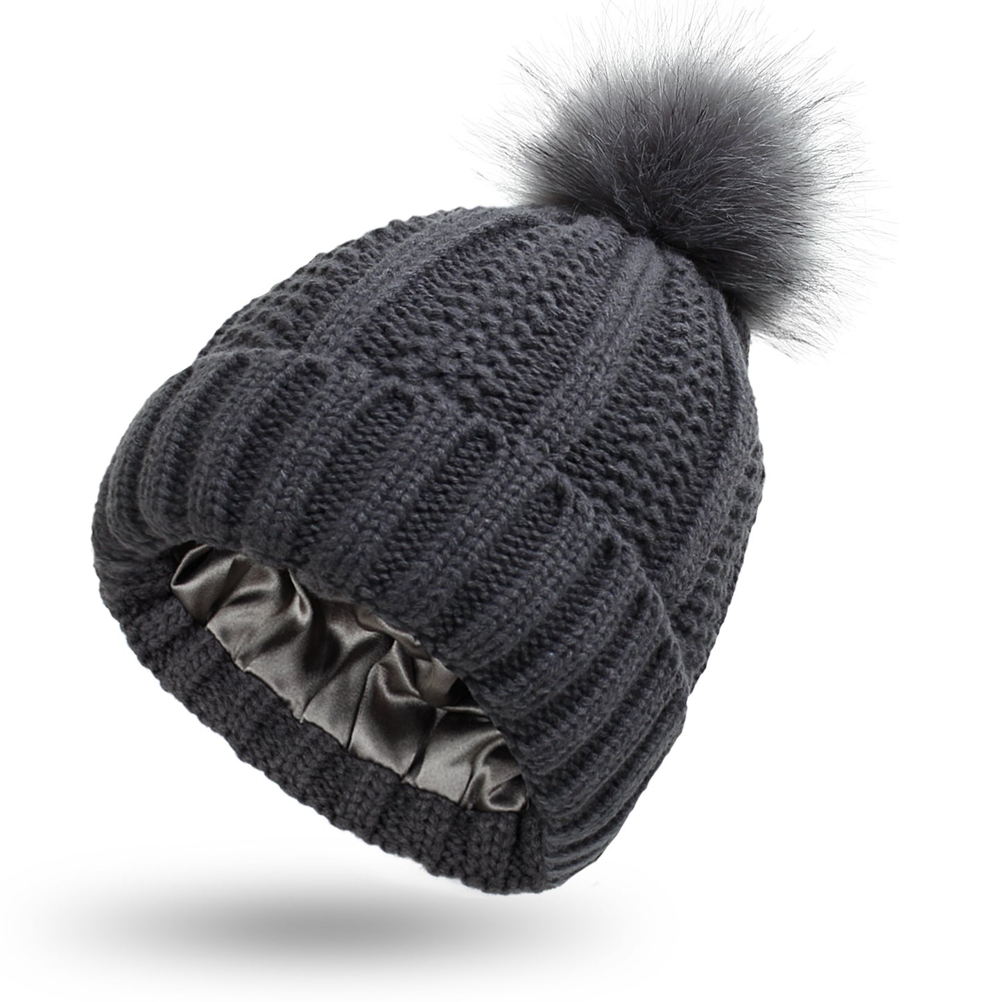 Bonnet d'hiver tricoté tendance, extensible et doublé, à motif tête de mort, pour femme, bonnet à pompon en fausse fourrure pour garder bien au chaud