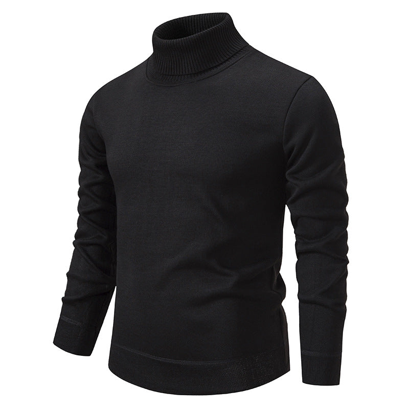 Pull à col roulé pour homme, couleur unie, doublé polaire, manches longues.