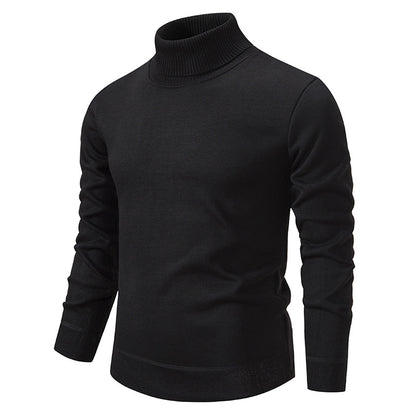 Pull à col roulé pour homme, couleur unie, doublé polaire, manches longues.