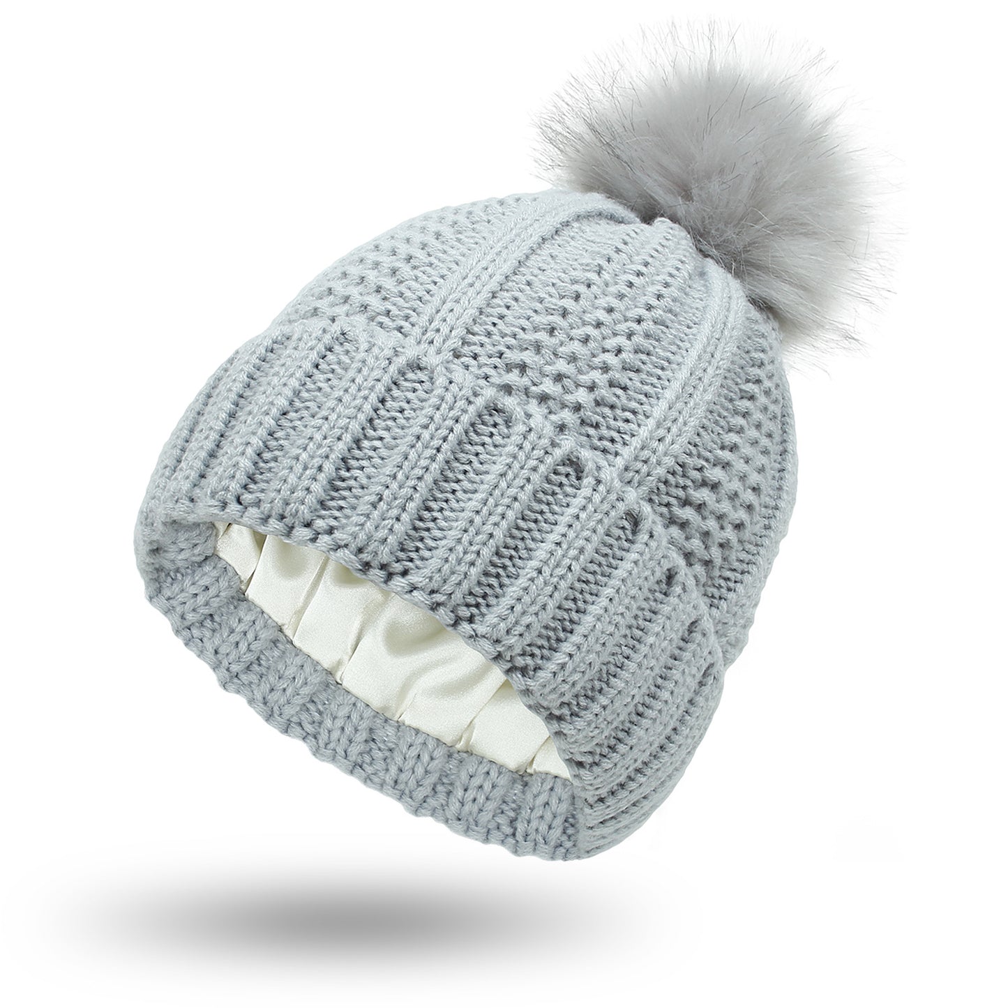 Bonnet d'hiver tricoté tendance, extensible et doublé, à motif tête de mort, pour femme, bonnet à pompon en fausse fourrure pour garder bien au chaud