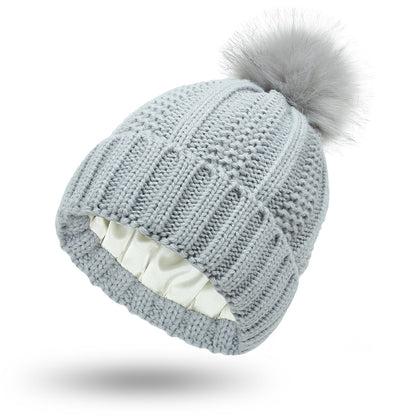 Bonnet d'hiver tricoté tendance, extensible et doublé, à motif tête de mort, pour femme, bonnet à pompon en fausse fourrure pour garder bien au chaud