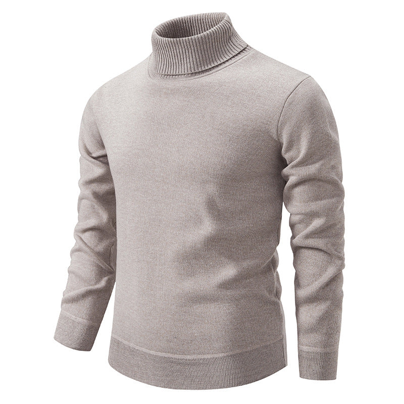 Pull à col roulé pour homme, couleur unie, doublé polaire, manches longues.