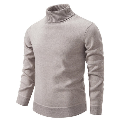 Pull à col roulé pour homme, couleur unie, doublé polaire, manches longues.