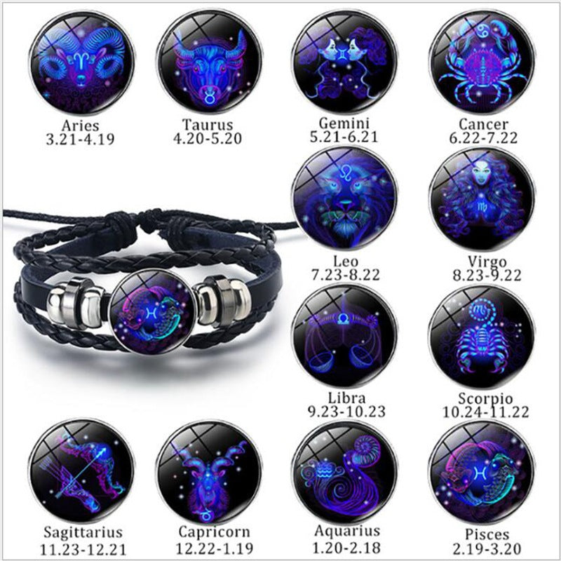 Bracelet lumineux tressé représentant les 12 constellations du zodiaque, pour hommes, femmes et enfants.