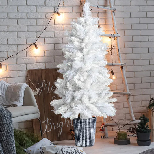 Sapin de Noël artificiel blanc de 1,20 m avec support, sapin de Noël en pot avec 200 branches pour les fêtes de fin d'année, bureau ou maison.