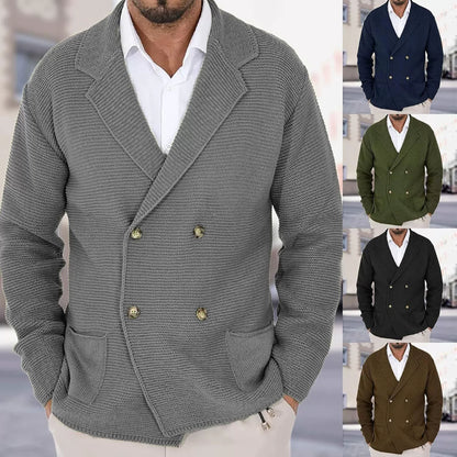 Gilet cardigan à revers pour homme, pull-coat slim croisé automne-hiver, style business casual, haut léger