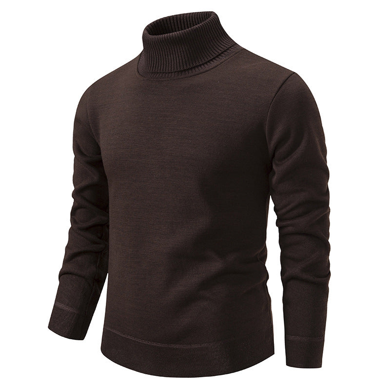 Pull à col roulé pour homme, couleur unie, doublé polaire, manches longues.