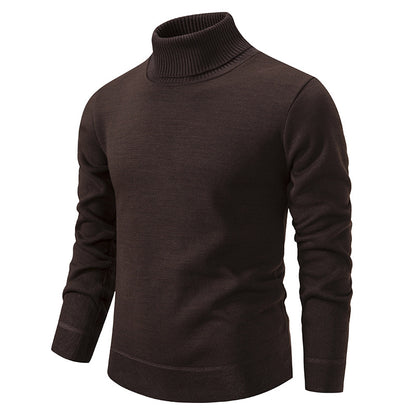 Pull à col roulé pour homme, couleur unie, doublé polaire, manches longues.