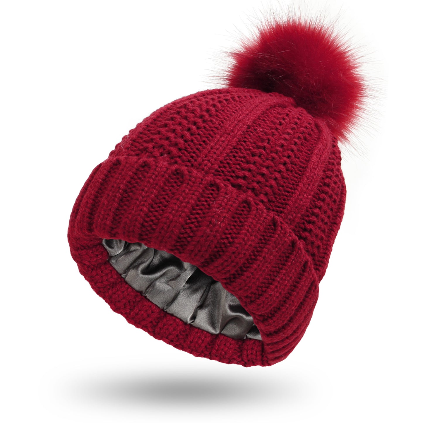 Bonnet d'hiver tricoté tendance, extensible et doublé, à motif tête de mort, pour femme, bonnet à pompon en fausse fourrure pour garder bien au chaud