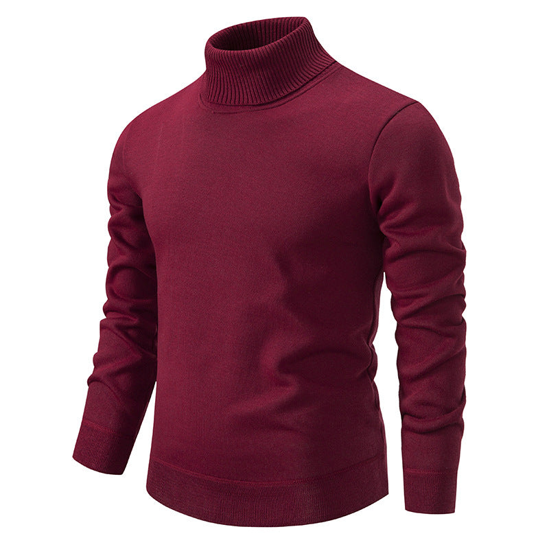 Pull à col roulé pour homme, couleur unie, doublé polaire, manches longues.