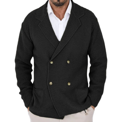 Gilet cardigan à revers pour homme, pull-coat slim croisé automne-hiver, style business casual, haut léger