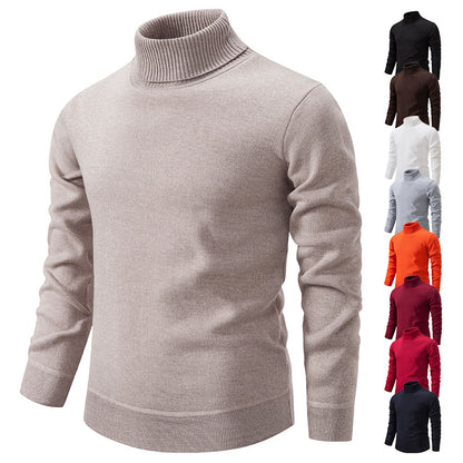 Pull à col roulé pour homme, couleur unie, doublé polaire, manches longues.
