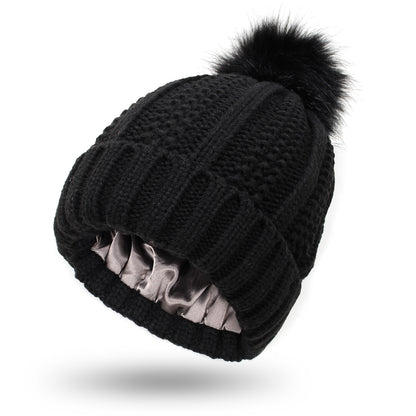 Bonnet d'hiver tricoté tendance, extensible et doublé, à motif tête de mort, pour femme, bonnet à pompon en fausse fourrure pour garder bien au chaud
