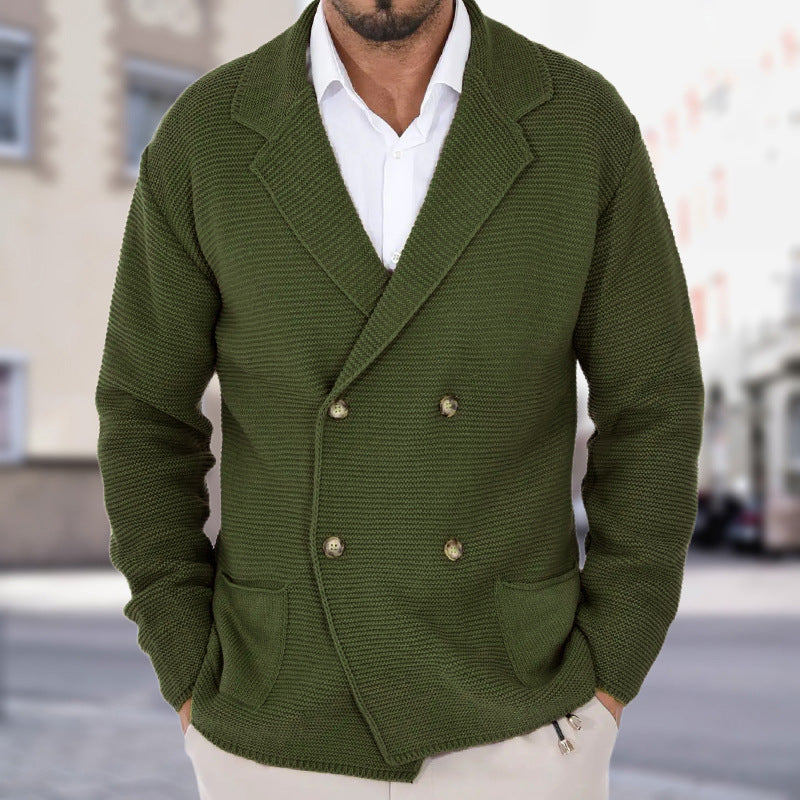 Gilet cardigan à revers pour homme, pull-coat slim croisé automne-hiver, style business casual, haut léger