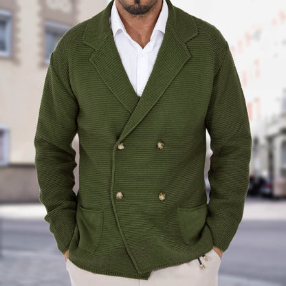 Gilet cardigan à revers pour homme, pull-coat slim croisé automne-hiver, style business casual, haut léger