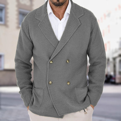 Gilet cardigan à revers pour homme, pull-coat slim croisé automne-hiver, style business casual, haut léger
