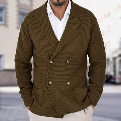 Gilet cardigan à revers pour homme, pull-coat slim croisé automne-hiver, style business casual, haut léger