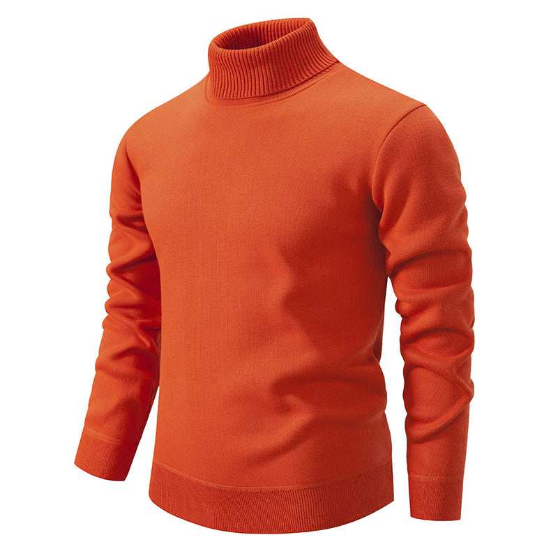 Pull à col roulé pour homme, couleur unie, doublé polaire, manches longues.
