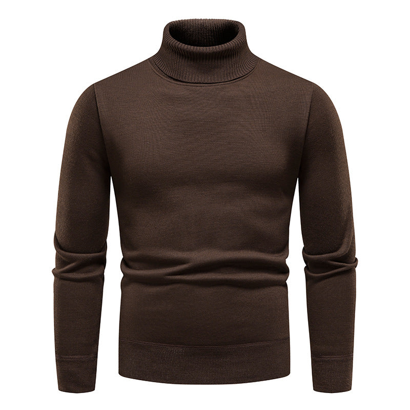 Pull à col roulé pour homme, couleur unie, doublé polaire, manches longues.