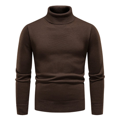 Pull à col roulé pour homme, couleur unie, doublé polaire, manches longues.