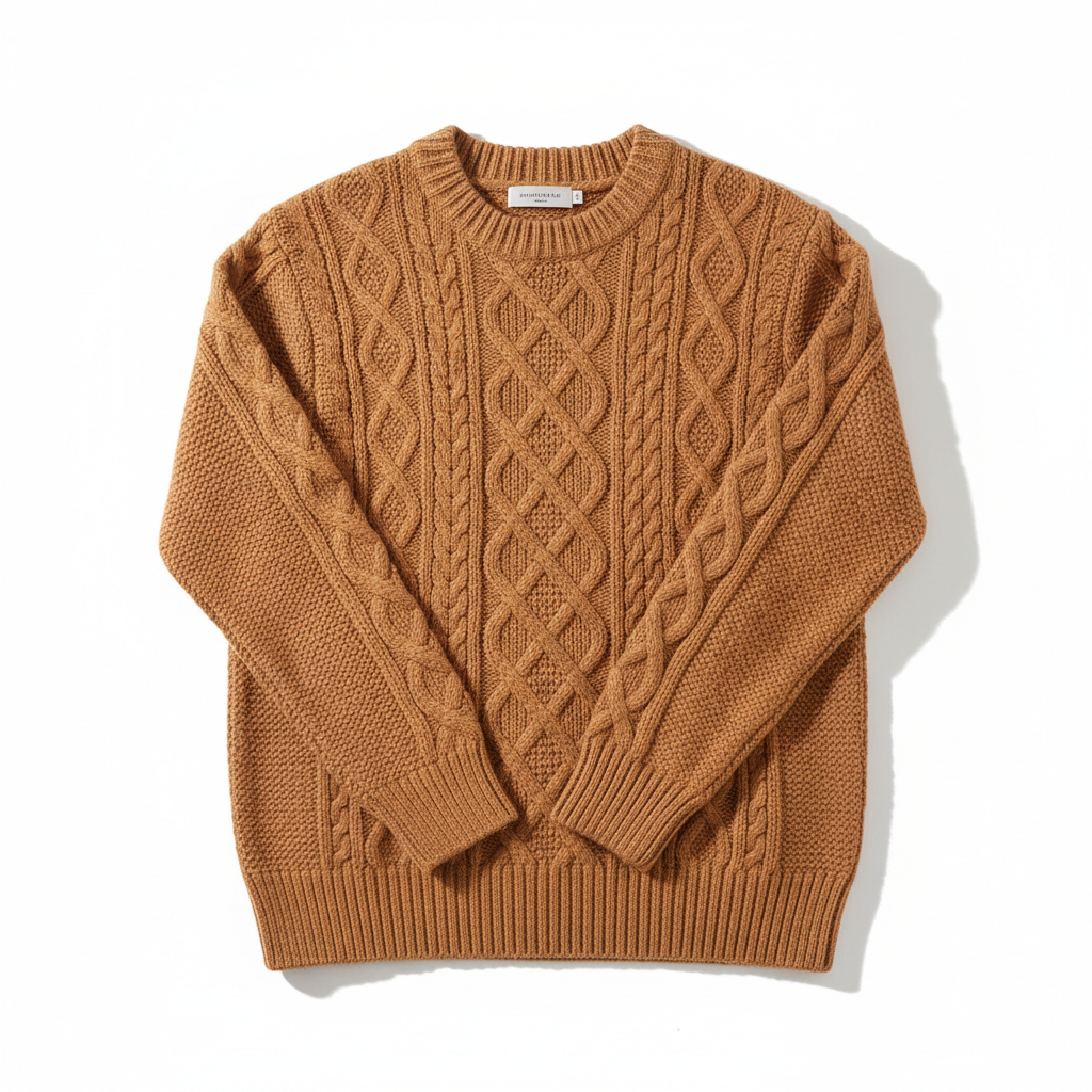 Autumn Cable Knit Sweater in warm caramel color