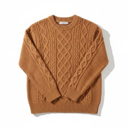 Autumn Cable Knit Sweater in warm caramel color